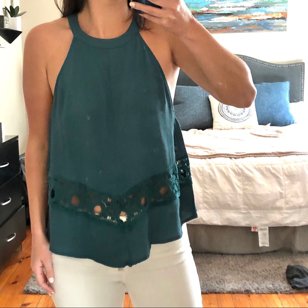 ASTR teal handkerchief style halter-neck tank
